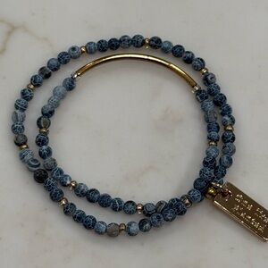 Cecelia Gold Bar Blue Beaded double Wrap Bracelet